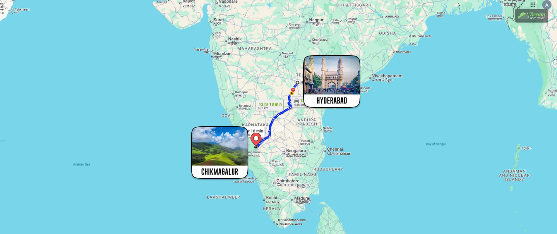 Hyderabad To Chikmagalur Distance