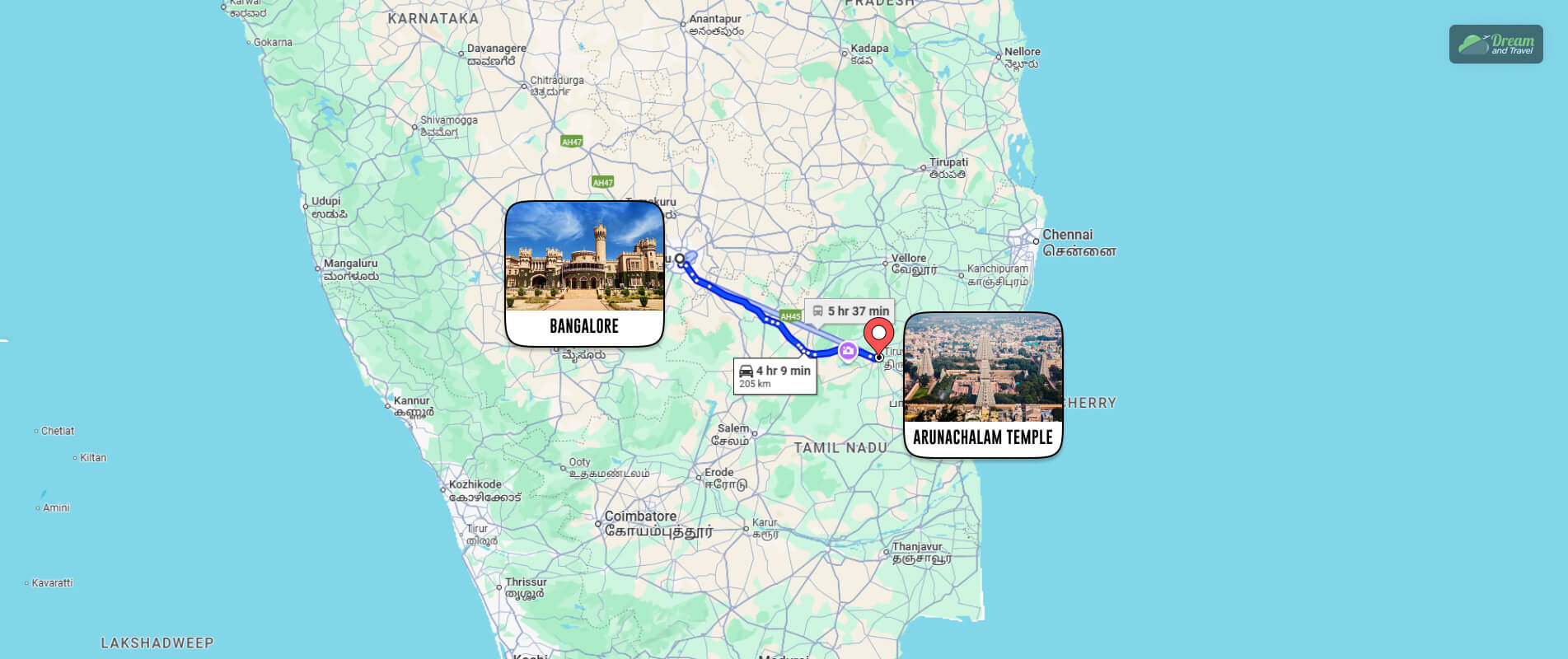 Bangalore To Arunachalam Temple Distance