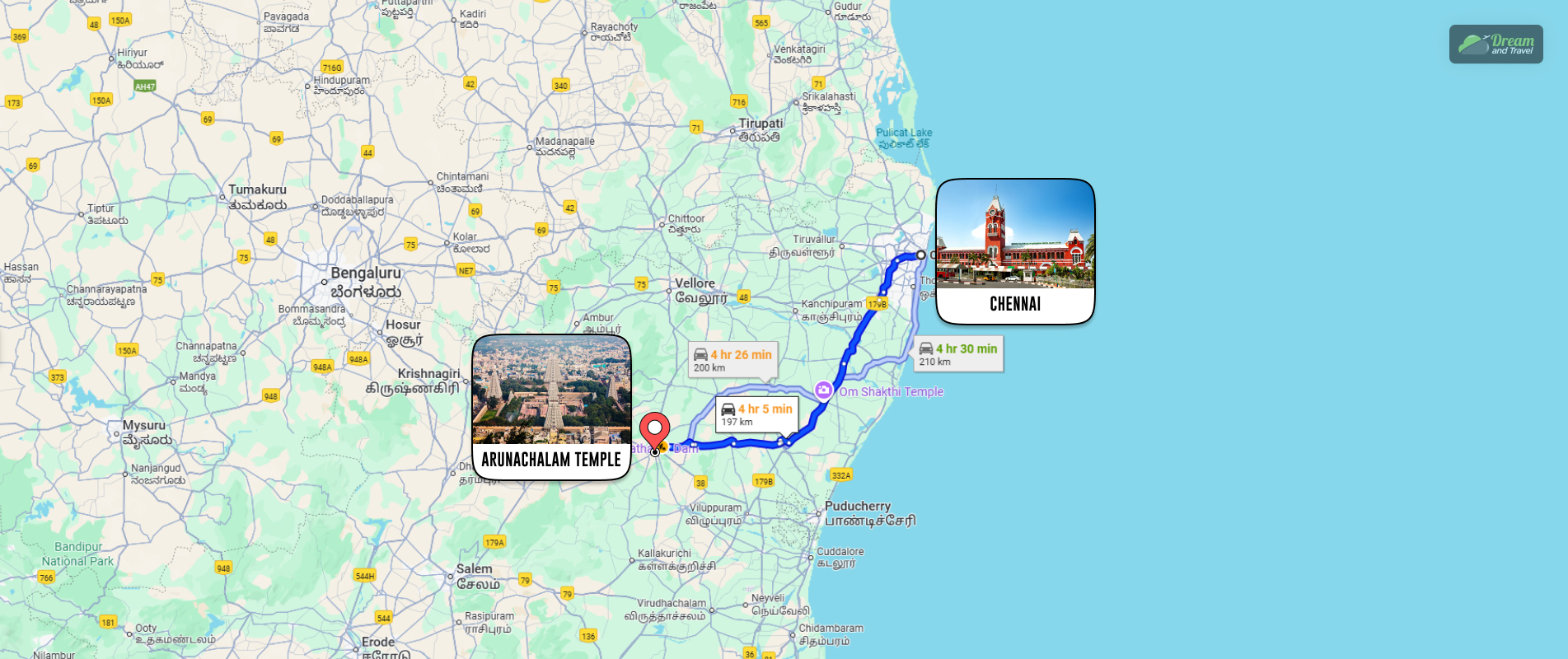 Chennai To Arunachalam Temple Distance