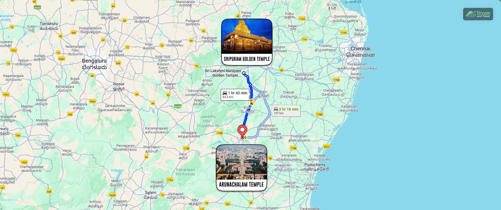 Golden Temple To Arunachalam Distance