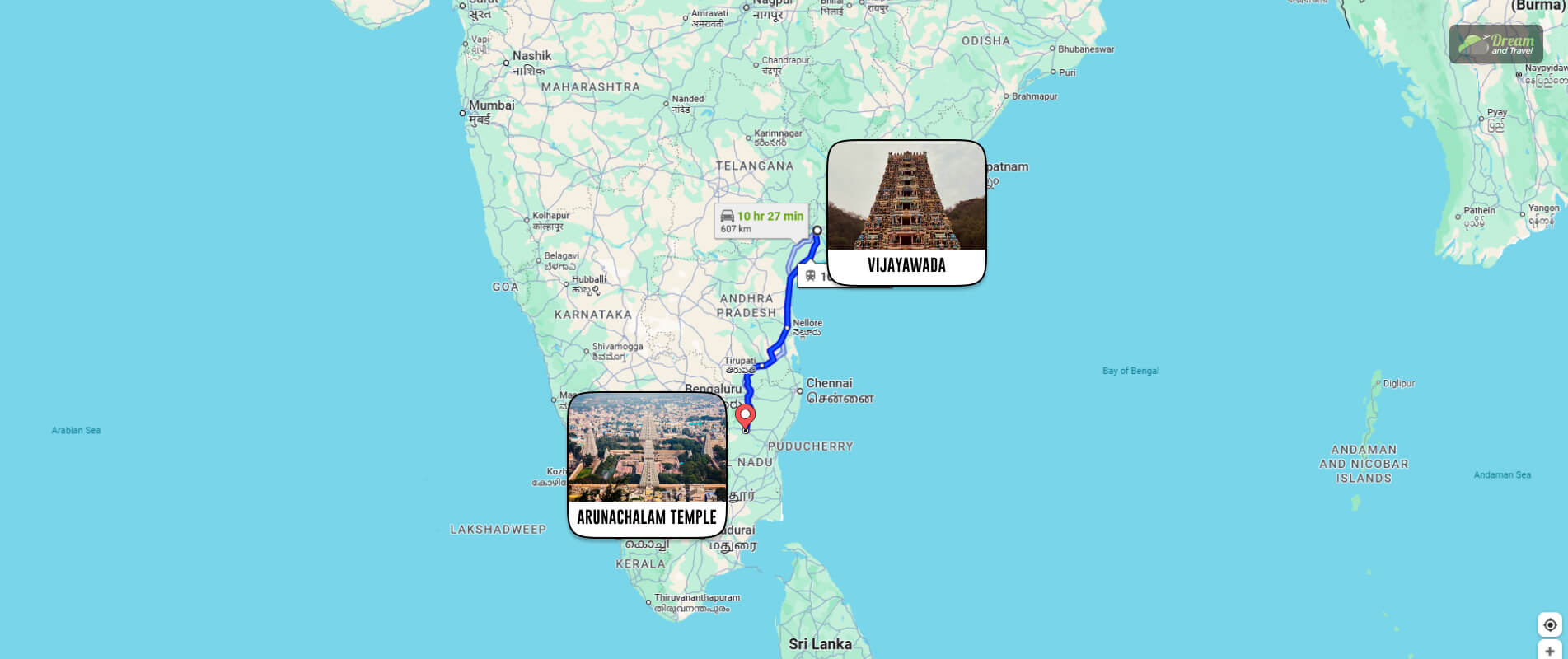 Vijayawada To Arunachalam Temple Distance