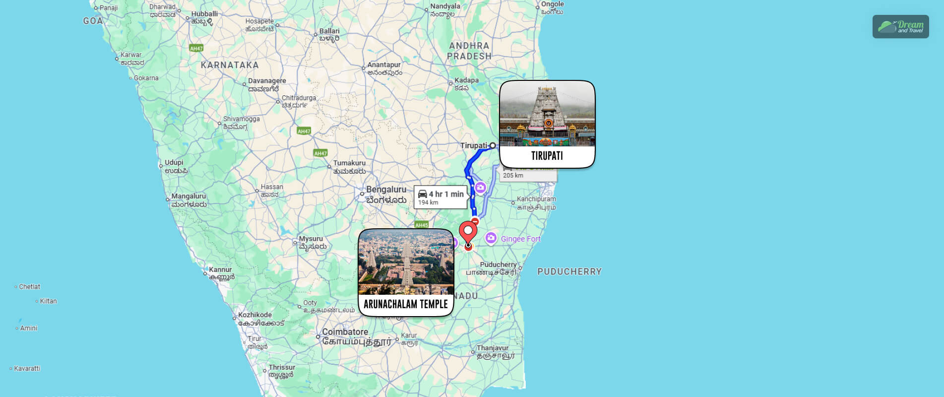 What Is The Tirupati To Arunachalam Temple Distance