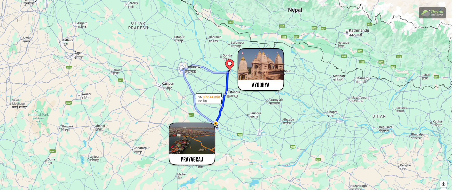 Prayagraj To Ayodhya Distance