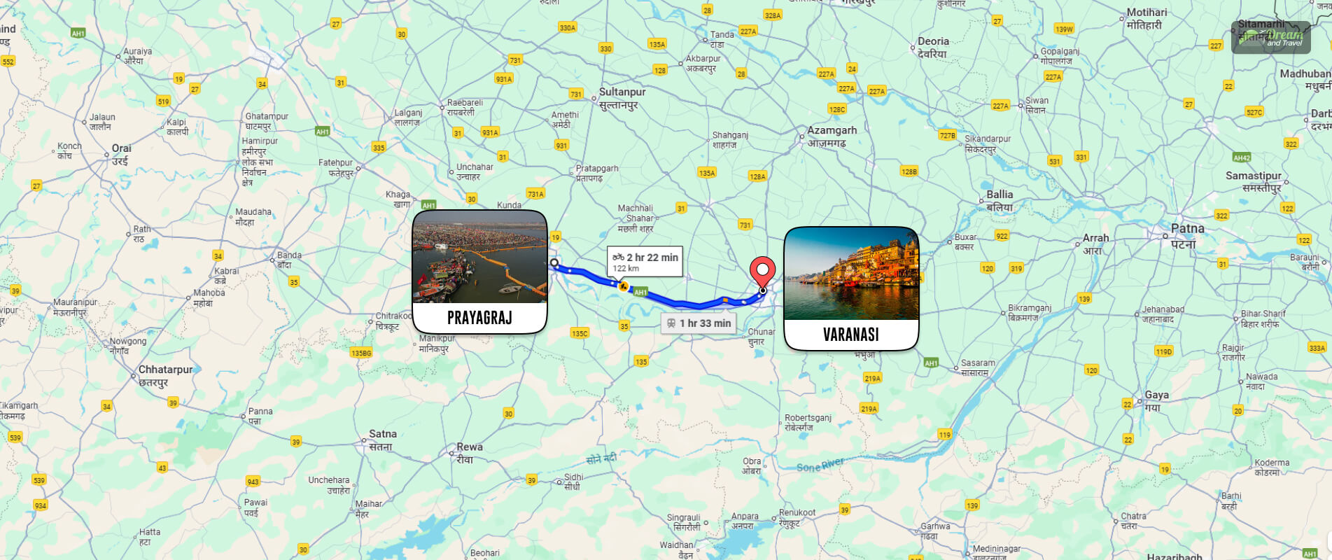 Prayagraj to Varanasi distance