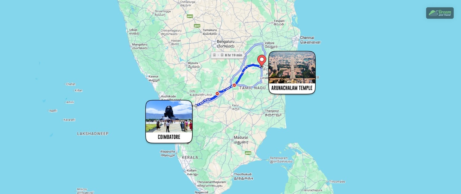 coimbatore to arunachalam temple distance